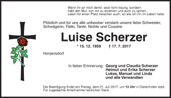 Traueranzeige von Luise Scherzer von Ansbach