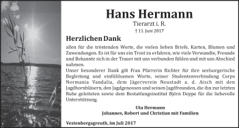 Traueranzeige von Hans Hermann von Neustadt/ Scheinfeld/ Uffenheim