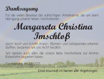 Traueranzeige von Margareta Christina Imschloß von Ansbach