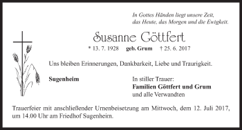 Traueranzeige von Susanne Göttfert von Neustadt/ Scheinfeld/ Uffenheim