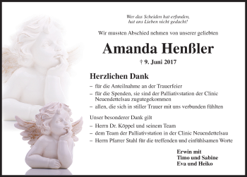 Traueranzeige von Amanda Henßl von Ansbach