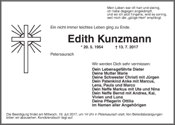 Traueranzeige von Edith Kunzmann von Ansbach