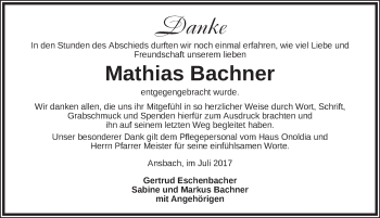 Traueranzeige von Mathias Bachner von Ansbach