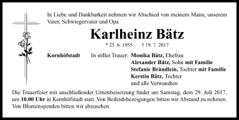 Traueranzeige von Karlheinz Bätz von Neustadt/ Scheinfeld/ Uffenheim