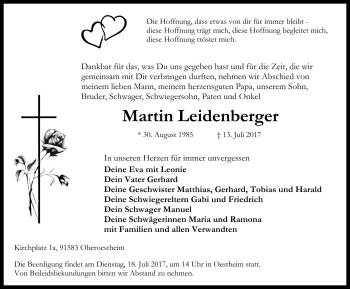 Traueranzeige von Martin Leidenberger von Rothenburg