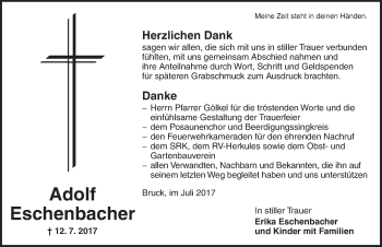 Traueranzeige von Adolf Eschenbacher von Dinkelsbühl/ Feuchtwangen