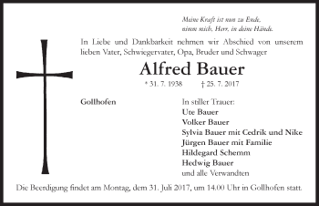 Traueranzeige von Alfred Bauer von Neustadt/ Scheinfeld/ Uffenheim