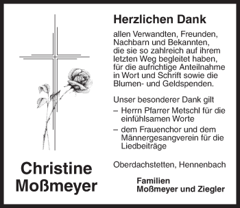 Traueranzeige von Christine Moßmeyer von Ansbach