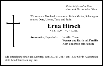 Traueranzeige von Erna Hirsch von Neustadt/ Scheinfeld/ Uffenheim