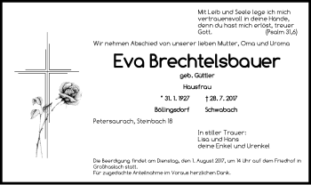 Traueranzeige von Eva Brechtelsbauer von Ansbach