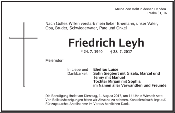 Traueranzeige von Friedrich Leyh von Dinkelsbühl/ Feuchtwangen