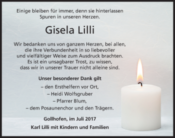 Traueranzeige von Gisela Lilli von Neustadt/ Scheinfeld/ Uffenheim