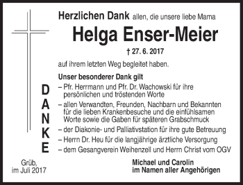 Traueranzeige von Helga Enser-Meier von Ansbach