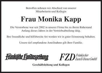 Traueranzeige von Monika Kapp von Neustadt/ Scheinfeld/ Uffenheim