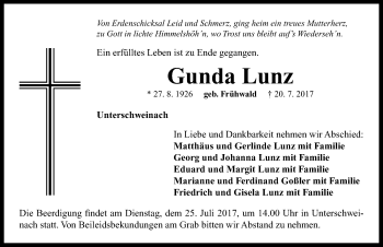 Traueranzeige von Gunda Lunz von Neustadt/ Scheinfeld/ Uffenheim