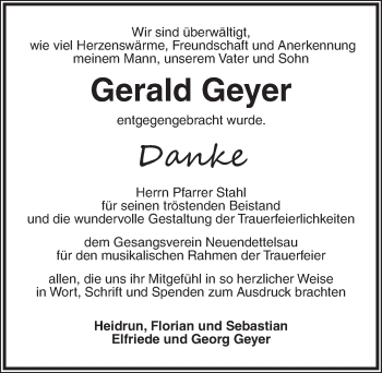Traueranzeige von Gerald Geyer von Ansbach
