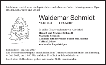 Traueranzeige von Waldemar Schmidt von Dinkelsbühl/ Feuchtwangen