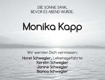 Traueranzeige von Monika Kapp von Ansbach