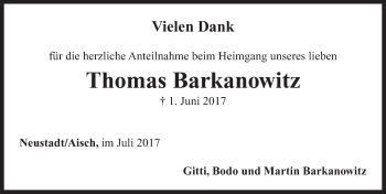 Traueranzeige von Thomas Barkanowitz von Neustadt/ Scheinfeld/ Uffenheim