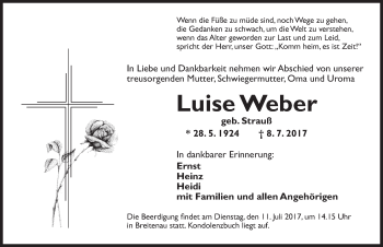 Traueranzeige von Luise Weber von Dinkelsbühl/ Feuchtwangen