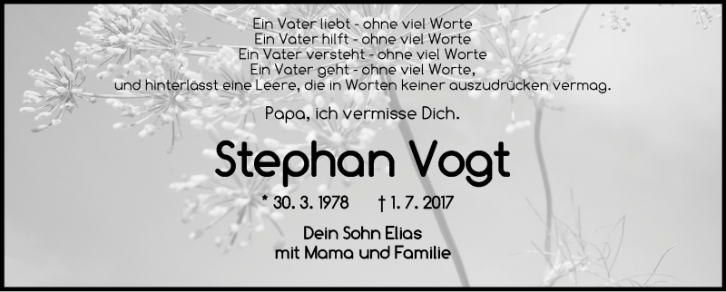  Traueranzeige für Stephan Vogt vom 04.07.2017 aus Gesamtausgabe