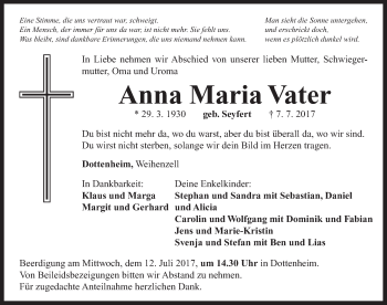 Traueranzeige von Anna Maria Vater von Neustadt/ Scheinfeld/ Uffenheim