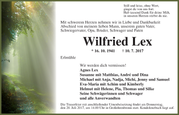 Traueranzeige von Wilfried Lex von Dinkelsbühl/ Feuchtwangen