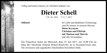 Traueranzeige von Dieter Schell von Neustadt/ Scheinfeld/ Uffenheim