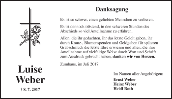 Traueranzeige von Luise Weber von Dinkelsbühl/ Feuchtwangen