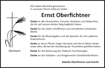 Traueranzeige von Ernst Oberfichtner von Dinkelsbühl/ Feuchtwangen