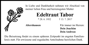 Traueranzeige von Edeltraut Tabor von Neustadt/ Scheinfeld/ Uffenheim