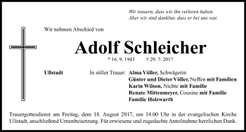 Traueranzeige von Adolf Schleicher von Neustadt/ Scheinfeld/ Uffenheim