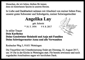 Traueranzeige von Angelika Lay von Rothenburg