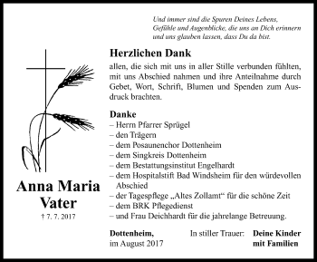 Traueranzeige von Anna Maria Vater von Neustadt/ Scheinfeld/ Uffenheim