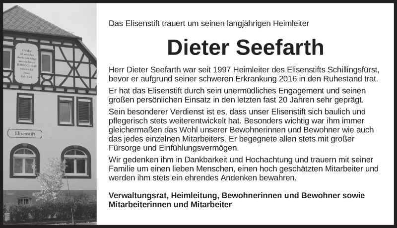  Traueranzeige für Dieter Seefarth vom 25.08.2017 aus Ansbach