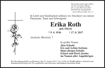 Traueranzeige von Erika Roth von Ansbach