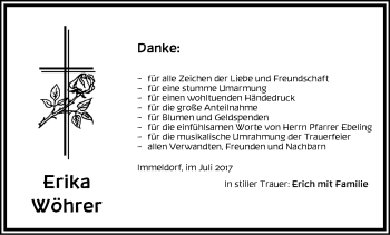 Traueranzeige von Erika Wöhrer von Ansbach