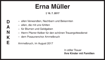 Traueranzeige von Erna Müller von Dinkelsbühl/ Feuchtwangen