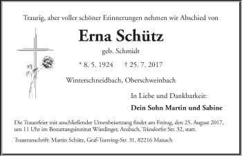 Traueranzeige von Erna Schütz von Gesamtausgabe