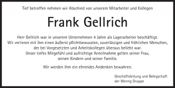 Traueranzeige von Frank Gellrich von Dinkelsbühl/ Feuchtwangen