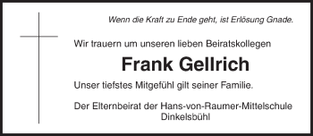 Traueranzeige von Frank Gellrich von Dinkelsbühl/ Feuchtwangen