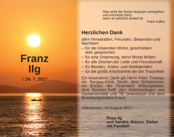 Traueranzeige von Franz Ilg von Dinkelsbühl/ Feuchtwangen