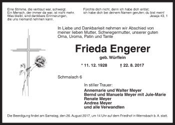 Traueranzeige von Frieda Engerer von Ansbach