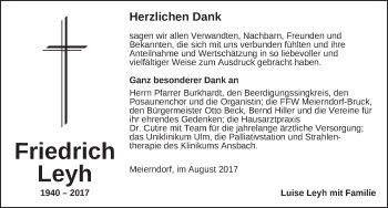 Traueranzeige von Friedrich Ley von Dinkelsbühl/ Feuchtwangen