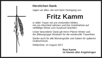 Traueranzeige von Fritz Kamm von Dinkelsbühl/ Feuchtwangen
