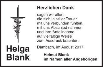 Traueranzeige von Helga Blank von Dinkelsbühl/ Feuchtwangen