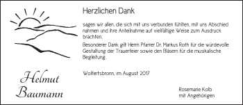 Traueranzeige von Helmut Baumann von Dinkelsbühl/ Feuchtwangen