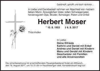 Traueranzeige von Herbert Moser von Dinkelsbühl/ Feuchtwangen