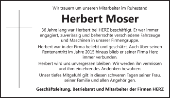 Traueranzeige von Herbert Moser von Dinkelsbühl/ Feuchtwangen