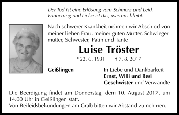 Traueranzeige von Luise Tröster von Neustadt/ Scheinfeld/ Uffenheim